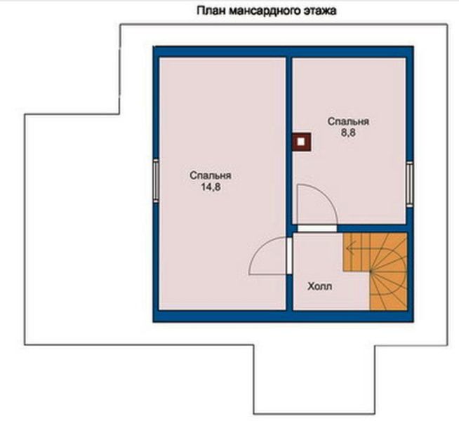 План второго этажа дома из бруса 6 на 8