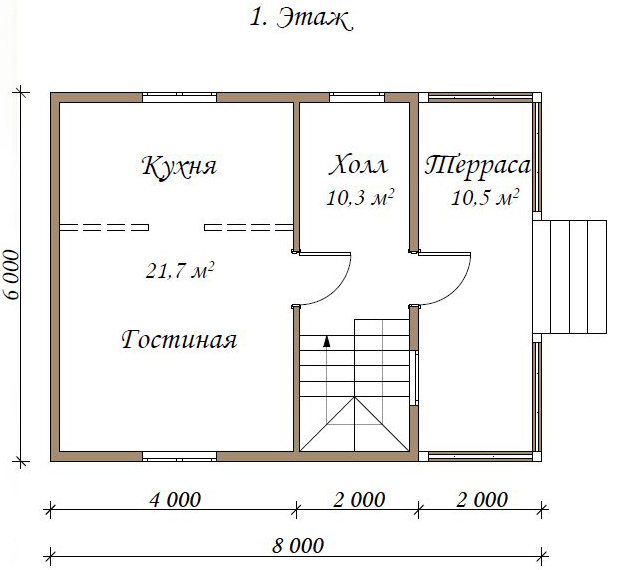 Планировка первого этажа дома 6 на 8