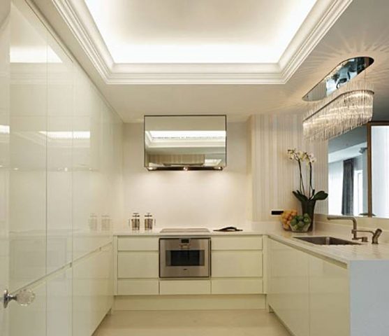 Натяжной двухуровневый потолок на кухне: глянцевый, матовый, дизайн и фото