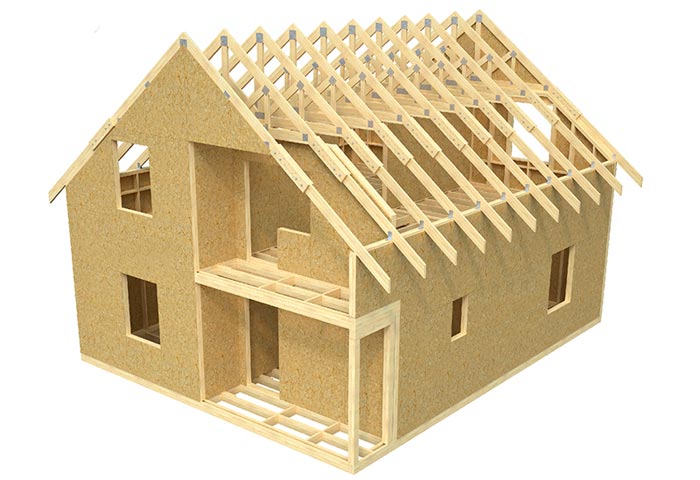 Модель дома в трехмерной проекции плюсы строительства каркаса на фото. 