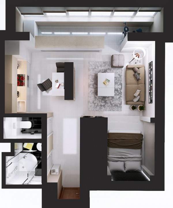 Дизайн проект однокомнатной квартиры студии - как разделить спальню и зал