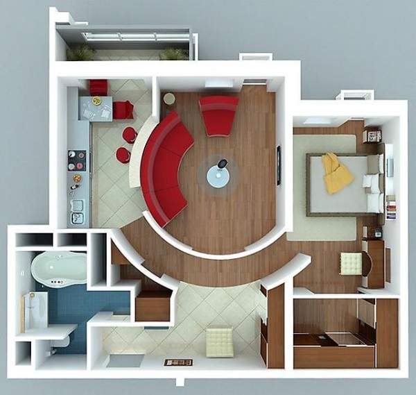 Дизайн проект однокомнатной квартиры с отдельной спальней