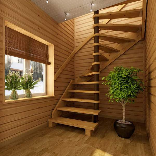 Современные винтовые лестницы в частном доме из дерева