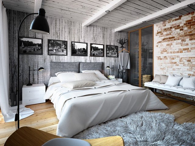 интерьер современной спальни в стиле лофт