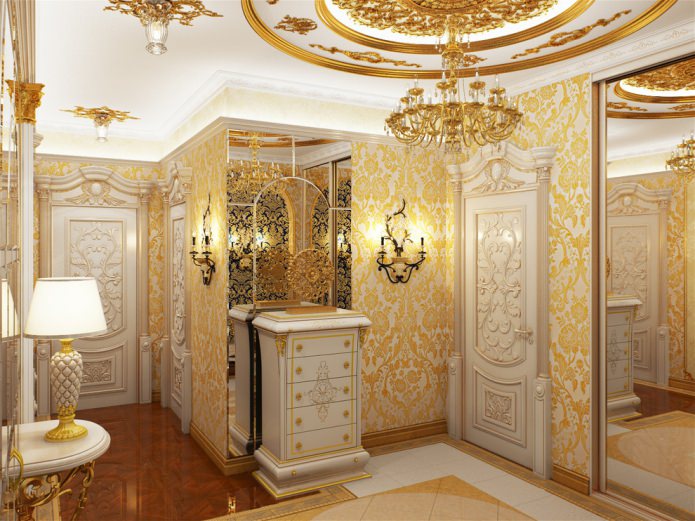 бело-золотые флизелиновые обои с крупным цветочным орнаментом