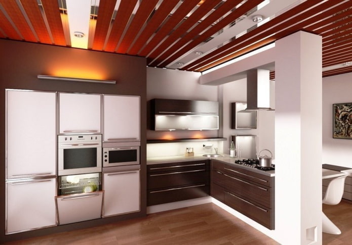 металлические потолочные панели на кухне