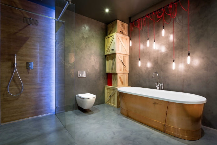 бетонные стены в интерьере ванной
