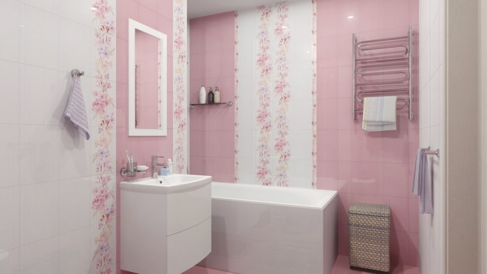 бело-розовая плитка в интерьере ванной