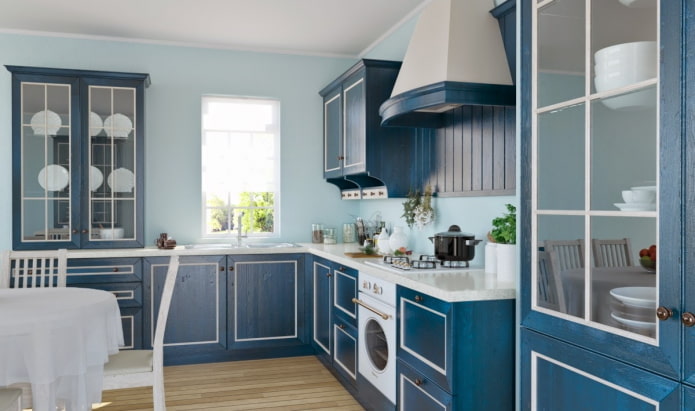 стиль прованс в интерьере синей кухни