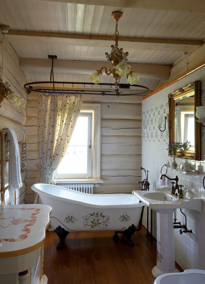 ванная в деревянном доме