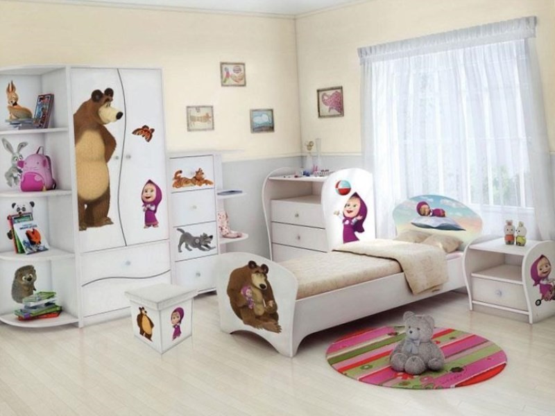 Оформление детской комнаты по мотивам мультфильма Маша и медведь