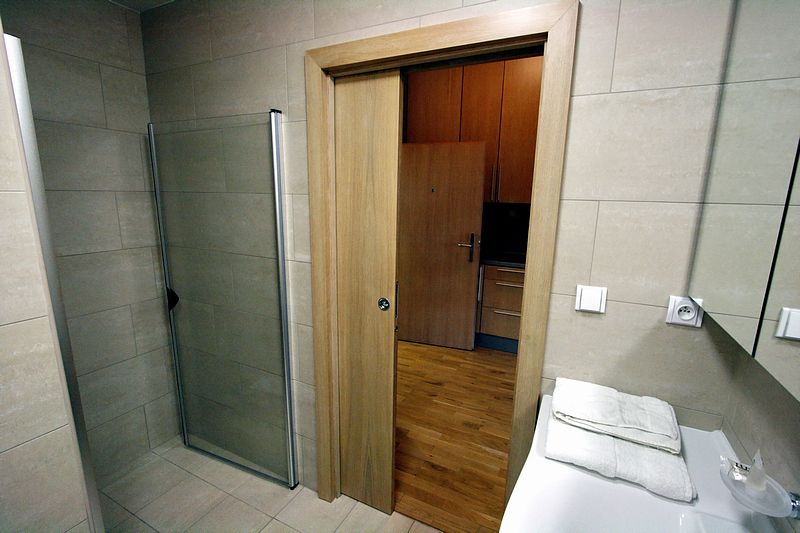 Сдвижная дверь в ванной с душевой кабинкой