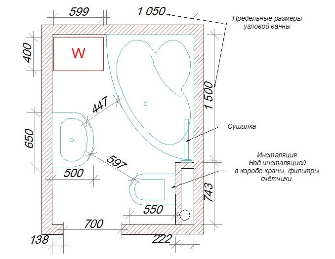 Схема-план совмещенного сантехнического узла