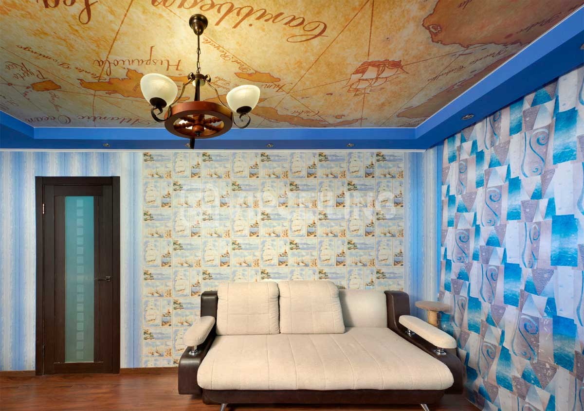 потолок из гипсокартона для гостиной с рисунком