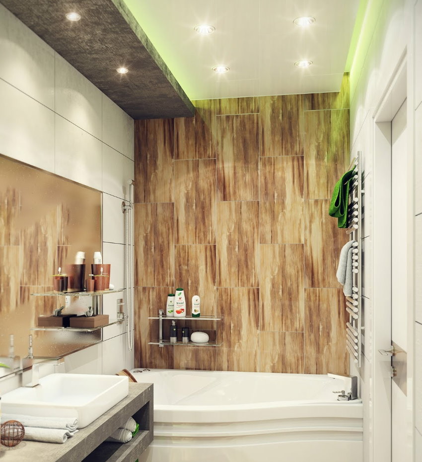 Плитка на стене ванной комнаты в стиле модерн