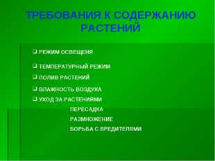 ТРЕБОВАНИЯ К СОДЕРЖАНИЮ РАСТЕНИЙ РЕЖИМ ОСВЕЩЕНЯ ТЕМПЕРАТУРНЫЙ РЕЖИМ ПОЛИВ РАС