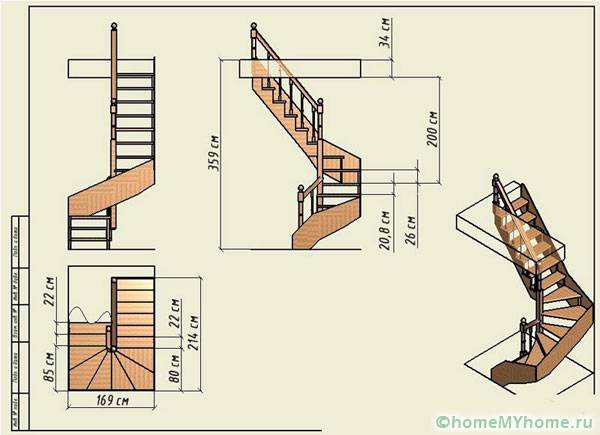Чертеж деревянной лестницы