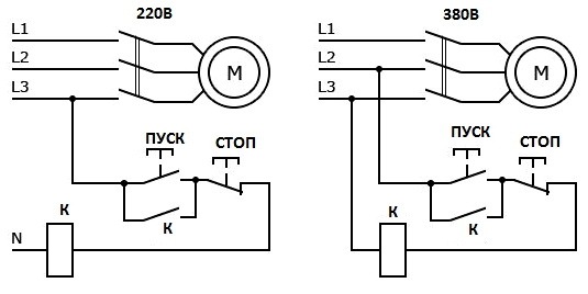 Схема подключения 3х фазного двигателя на 380