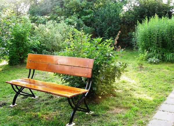 Садовая скамейка со стальными опорами. Фото с сайта Rielt man