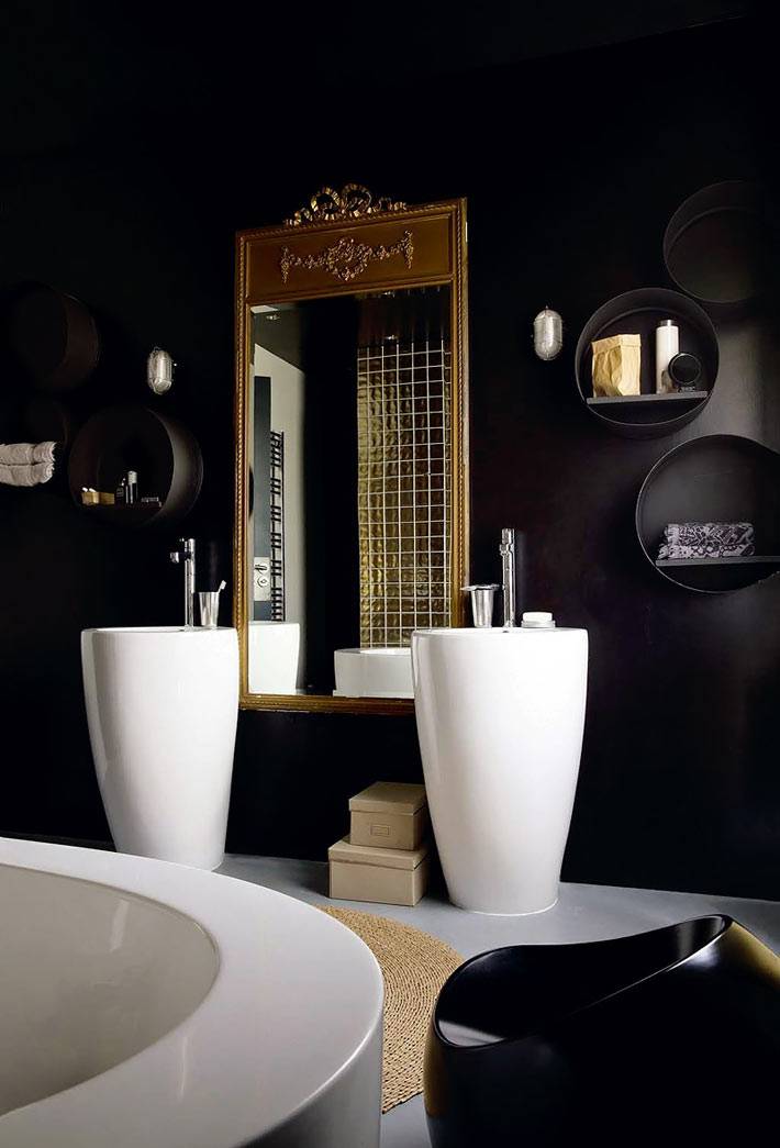 Черный цвет в дизайне интерьера ванной комнаты фото