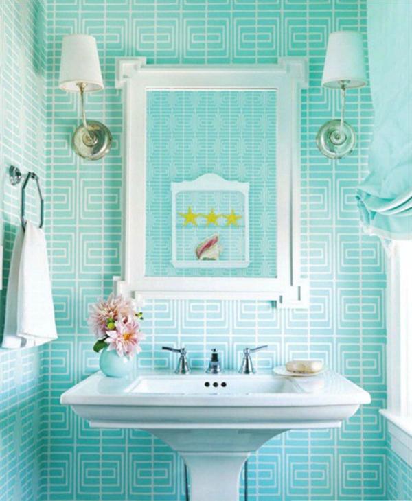 Бирюзовый цвет стен в ванной