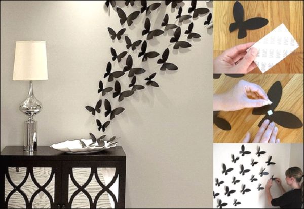 украшение стены бабочками из бумаги
