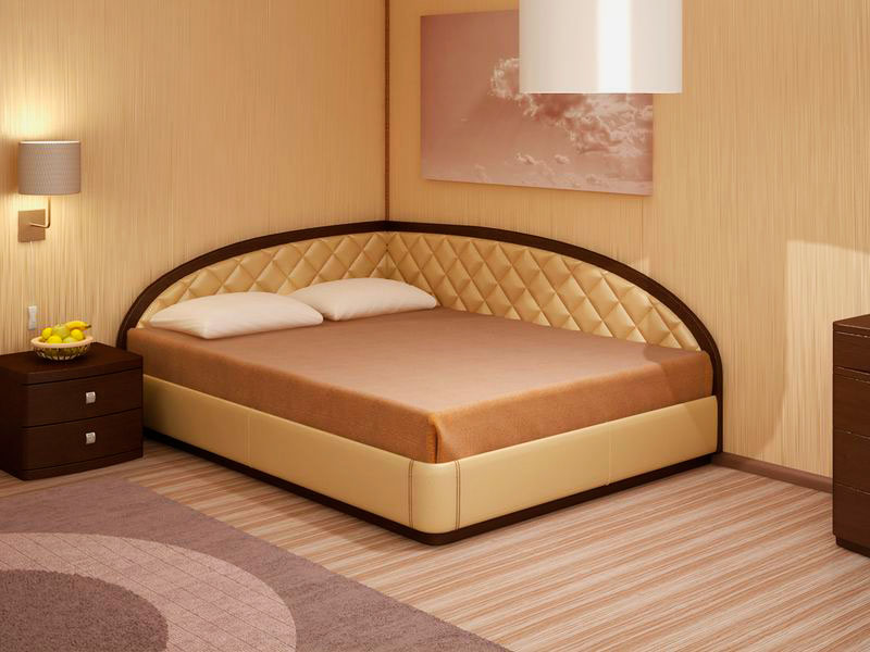 Фото двуспальной кровати с угловым изголовьем