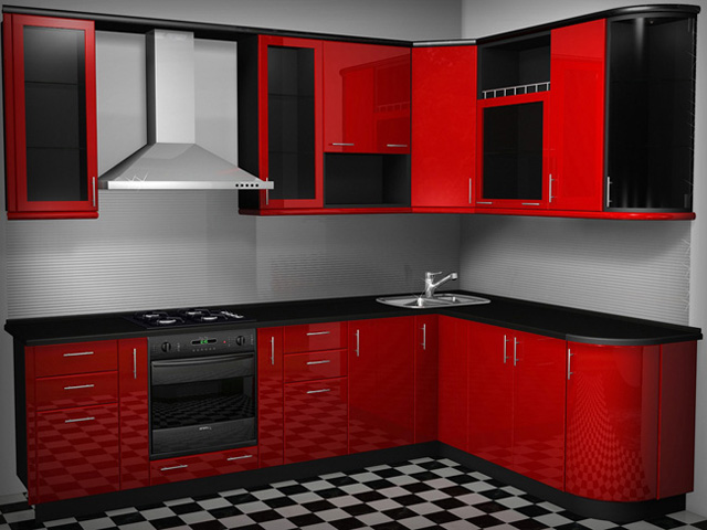 Красные крашеные фасады для кухни