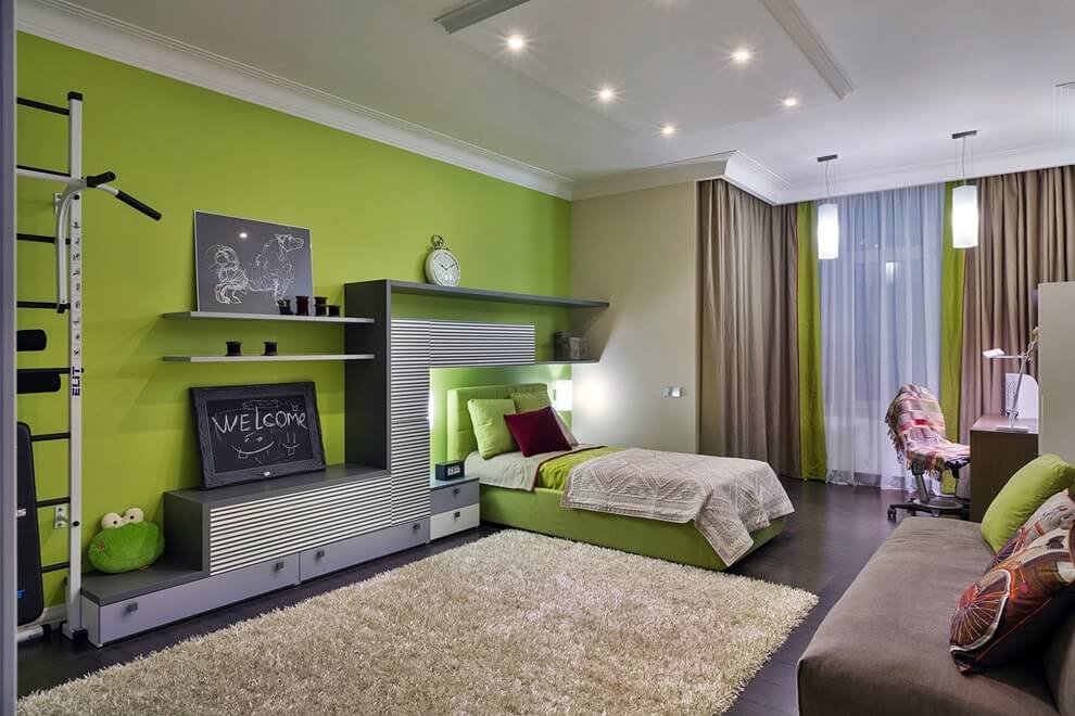 Зеленый цвет в интерьере детской и подростковой комнаты