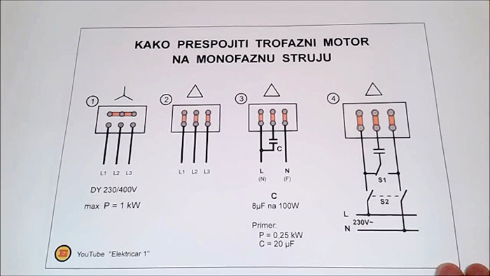 Схема подсоединения трехфазного двигателя