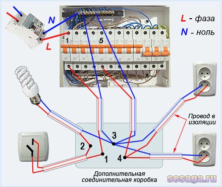 Монтажная схема электрической проводки одной комнаты