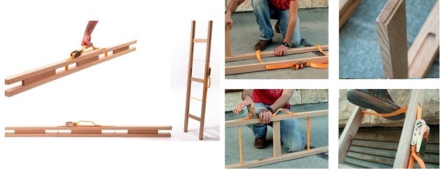 Схема и принцип использования простой по конструкции складной лестницы.