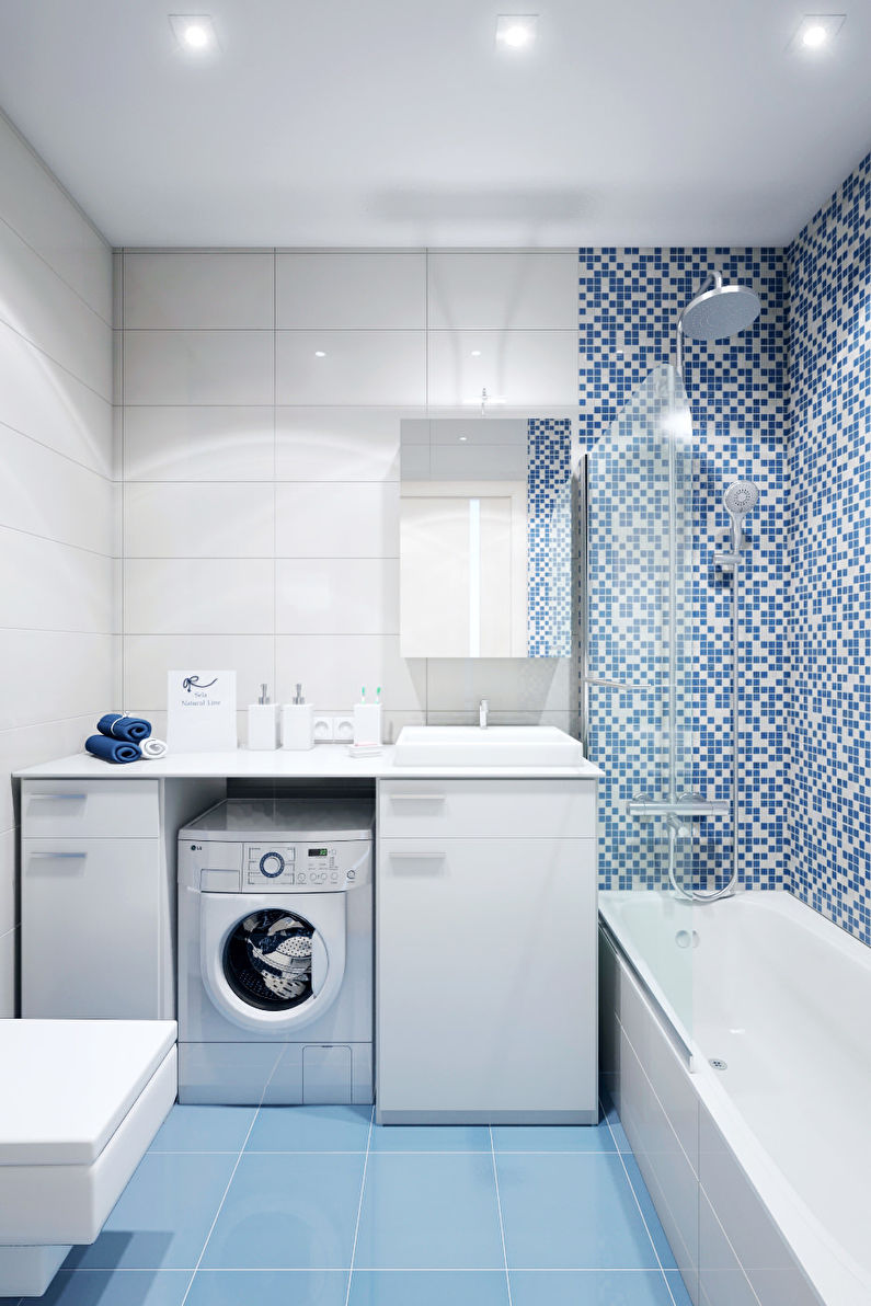 Дизайн синей ванной комнаты в хрущевке