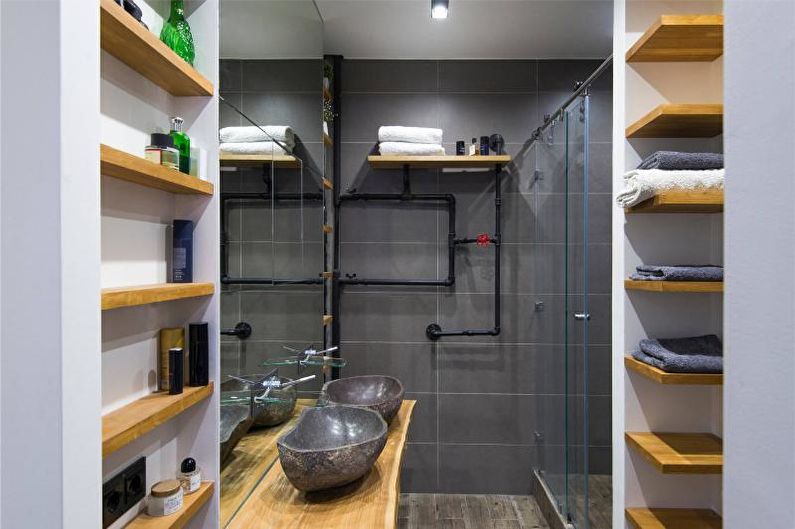 Ванная комната с душевой кабиной в стиле лофт