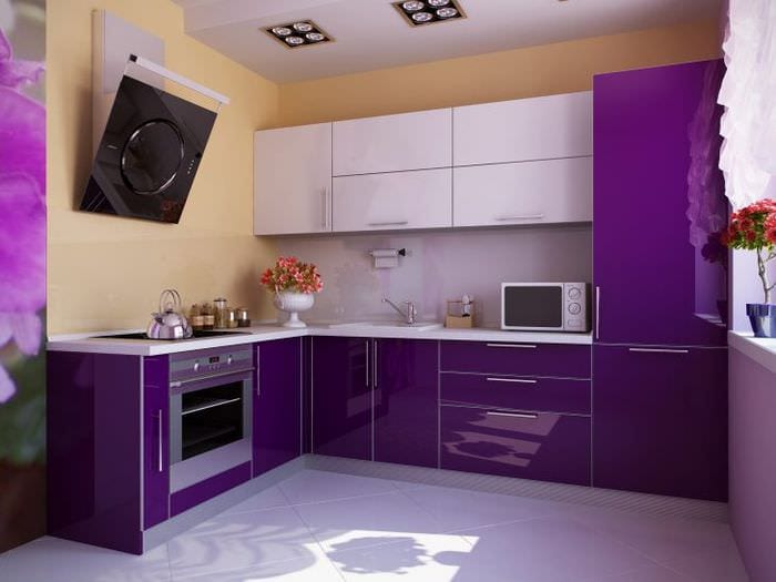 красивый стиль кухни в фиолетовом оттенке